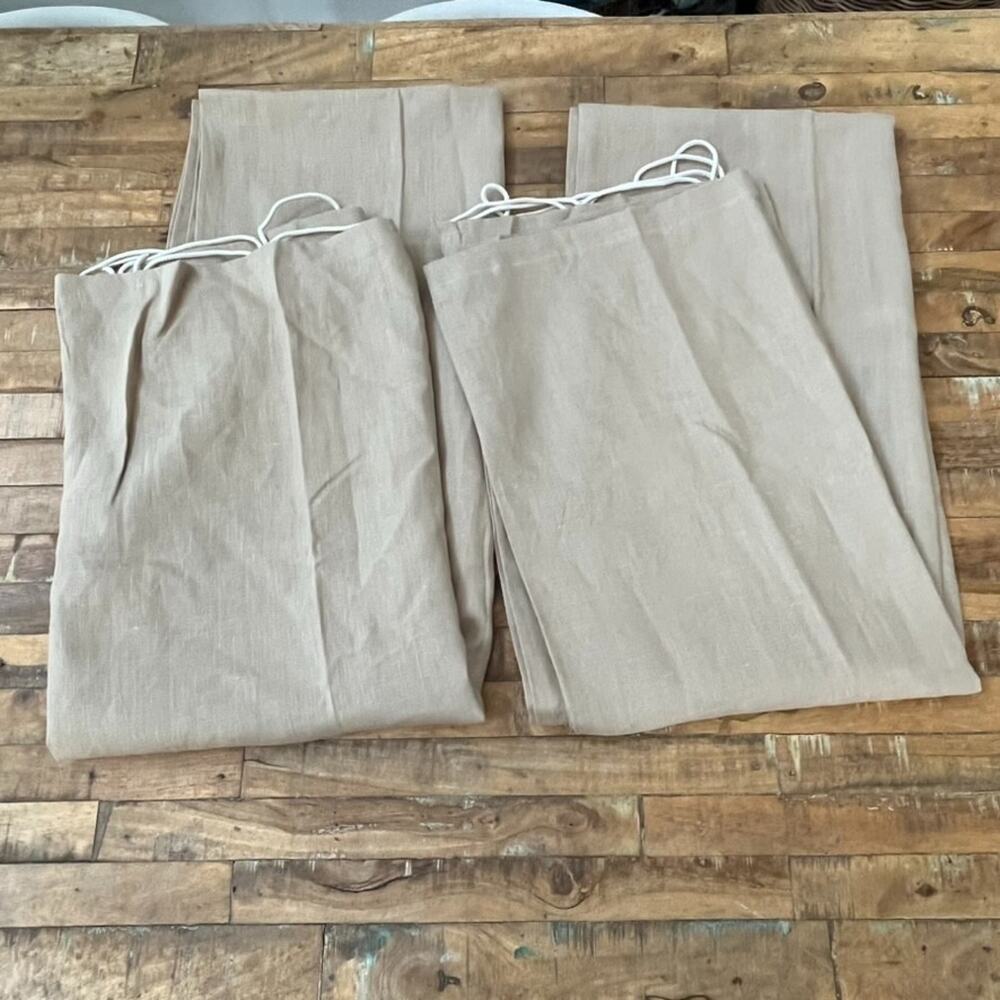 Spiegel Neutral Beige Linen Curtain Panels 1 Pair Rope Details 92" x 53"